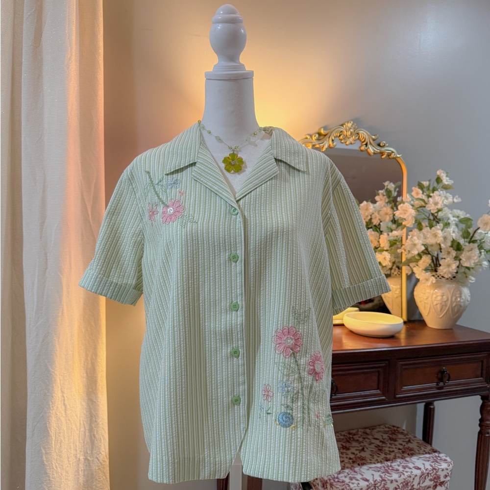 Alfred Dunner Green Striped Blouse